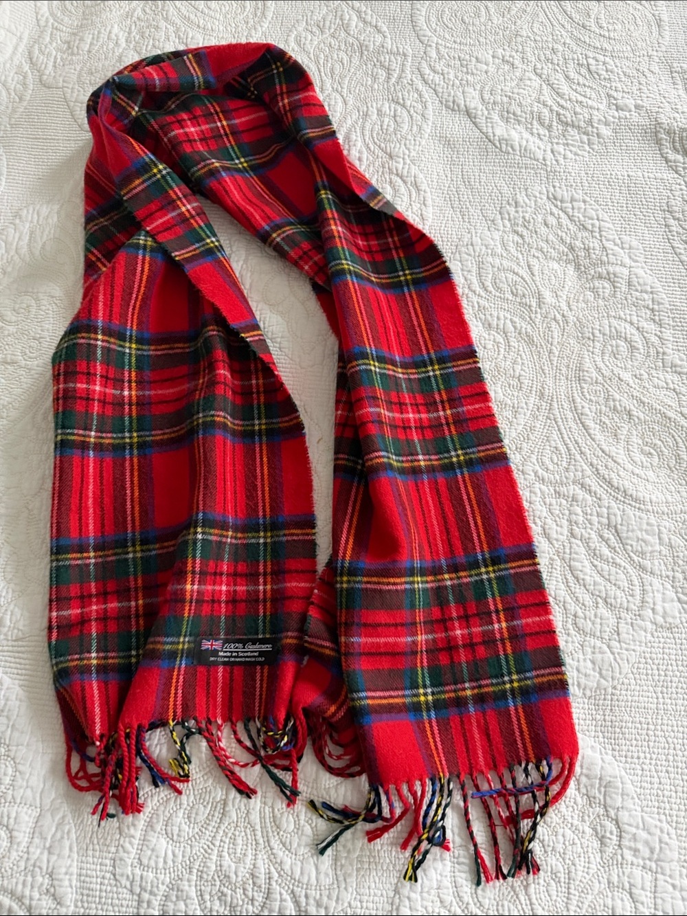 Made In Scotland 100% Cashmere Tartan Plaid Scarf Red Scottish Luxury